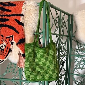 Handmade Crochet Green Checkered shoulder Bag